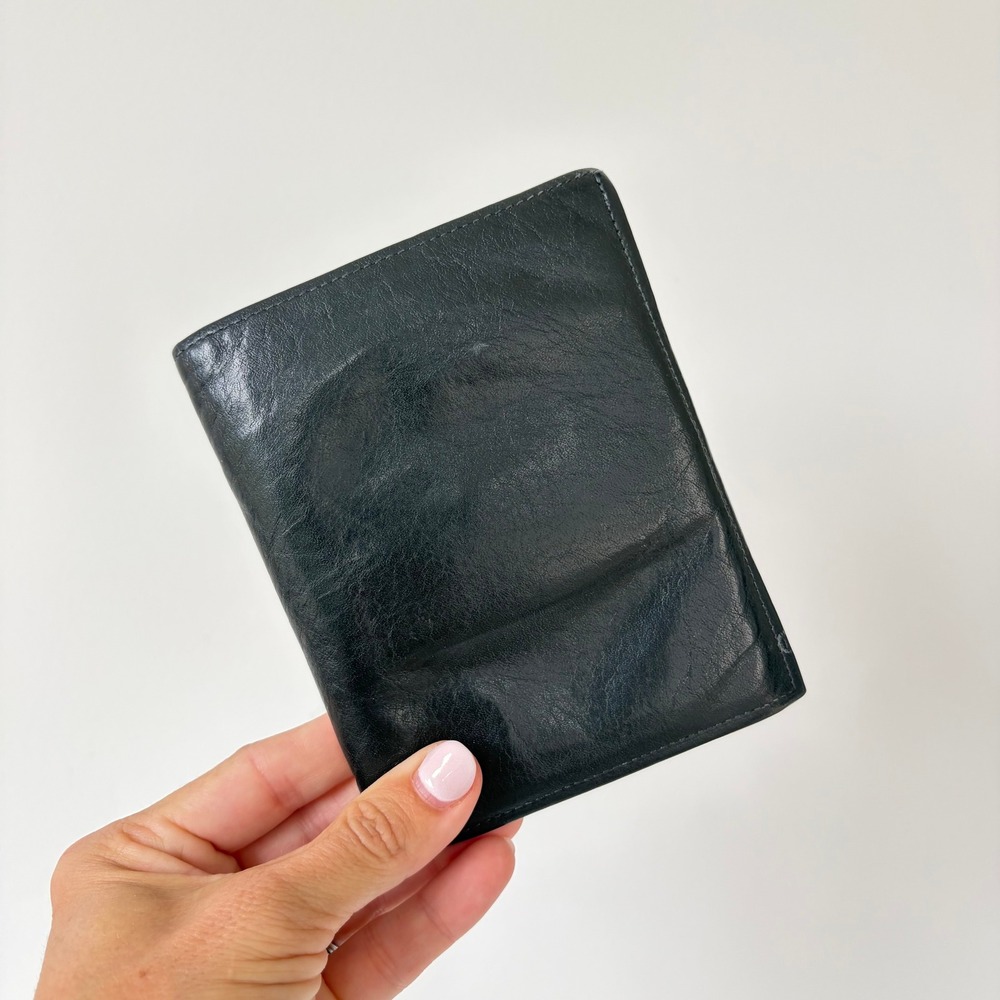 La Garde Mens Vintage Black Cowhide Leather Bifold Wallet Card Holder ID Window